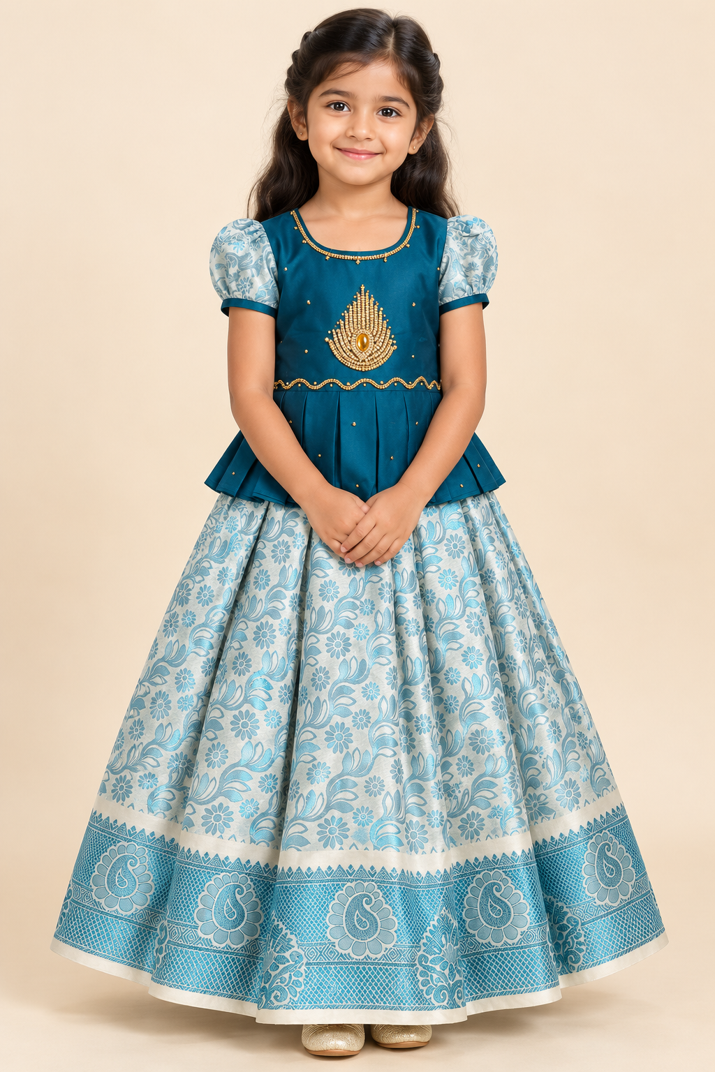 Blue Heavy Stone-Work Pavadai / Lehenga - Girls Ethnic Wear