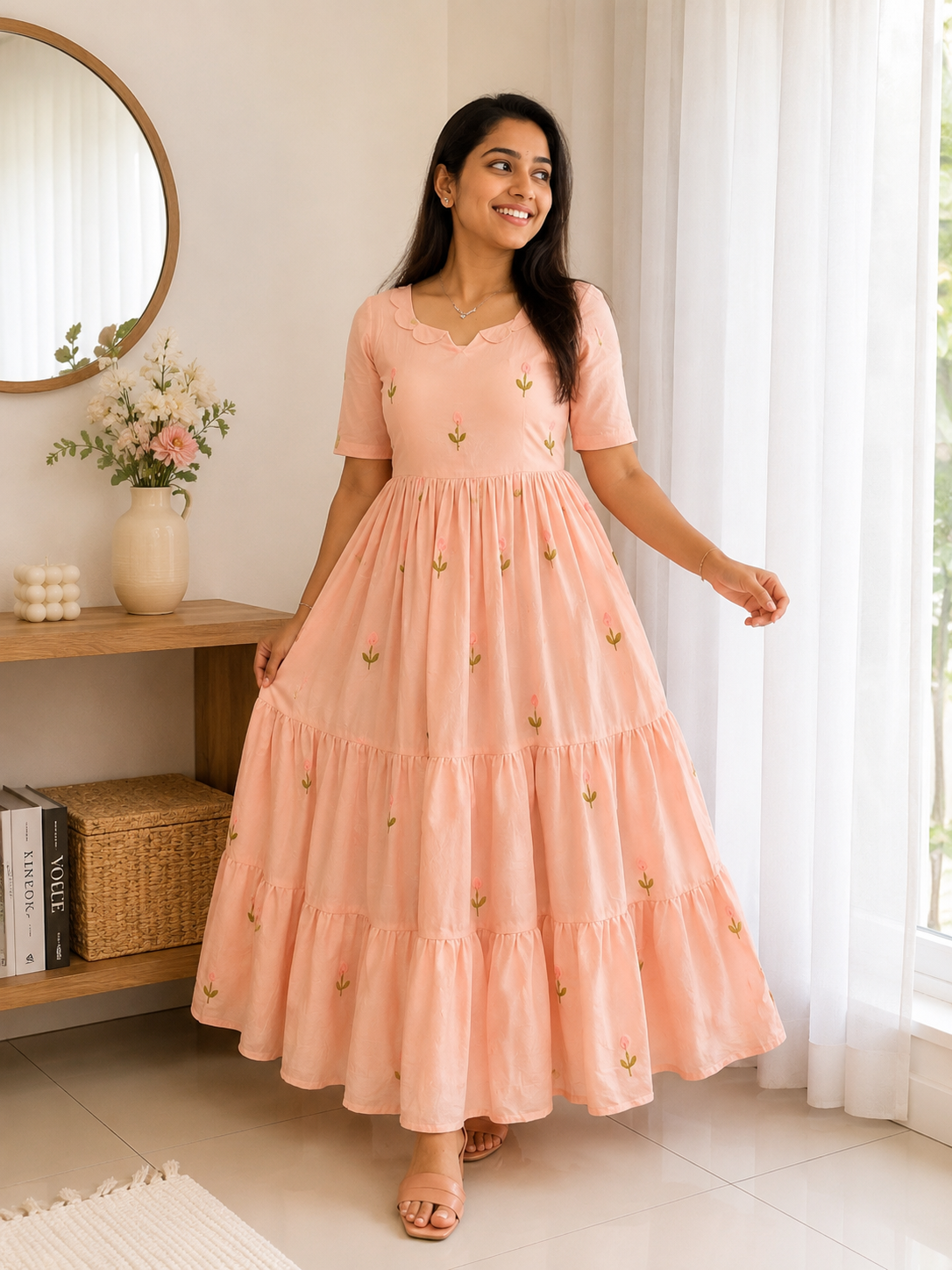 Peach Tiered Maxi Dress