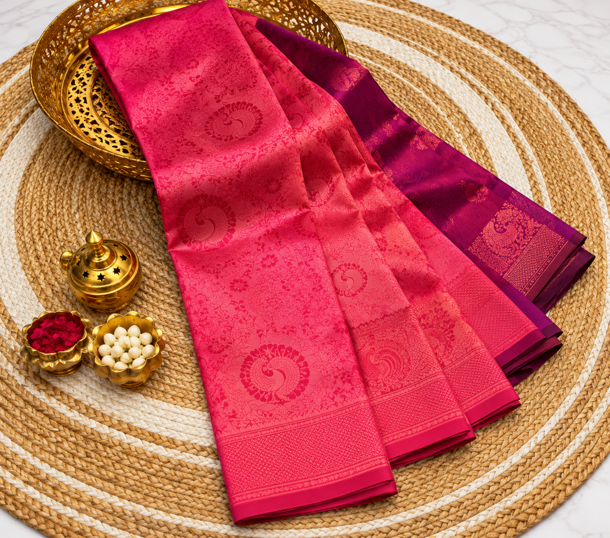 Pink and Magenta Kubera Semi Silk Saree