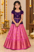 Purple and Pink Pattu Pavadai / Lehenga - Girls Ethnic Wear