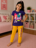 Purple Printed T-Shirt and Yellow Pants