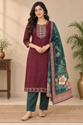 Maroon and Green Embroidered Salwar Set
