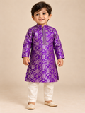 Purple Printed Kurta with White Pants - Boys Ethnic Wear