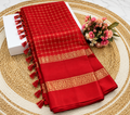 Red Checked Foil Printed Viscose Saree