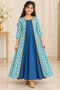 Blue Sleeveless Top with Overcoat - Girls Ethnic Wear