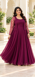 Wine Colored Flowy Heavy Flared Maxi with Sheer Shrug
