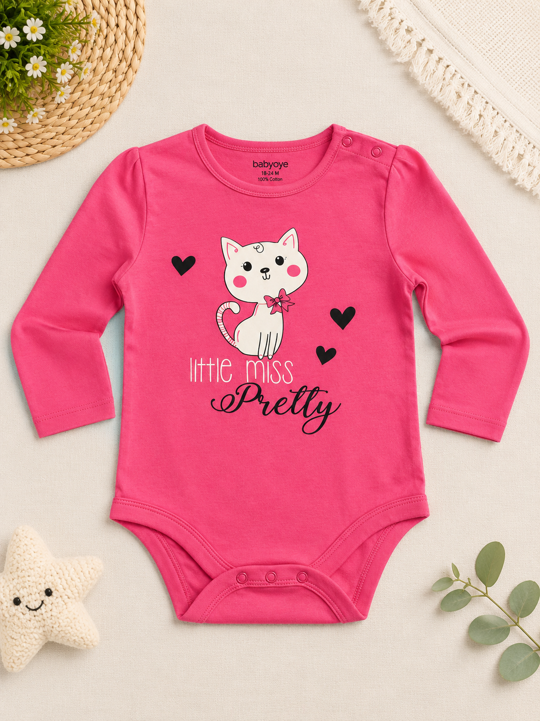 Pink Cat Theme Printed Onesie