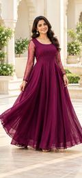 Wine Colored Flowy Maxi with Shimmer and Sheer Sleeves