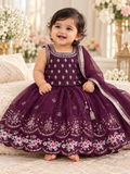 Deep Purple Embroidered Lehenga with Shawl - Girls Ethnic Wear
