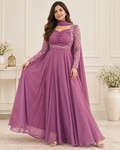 Purple Colored Full Flared Maxi with Shawl