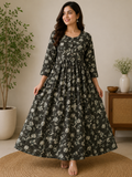 Charcoal Floral Anarkali Dress