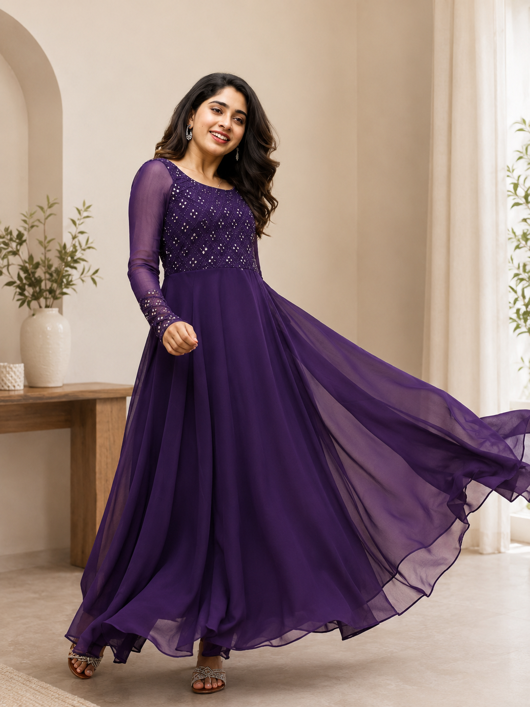 Purple Embellished Anarkali Gown