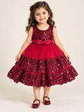 Maroon Heavy Sequinned Heavy Flared Two Tiered Party Wear Dress