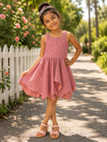 Pink Asymmetrical Dress with Strap Sleeves