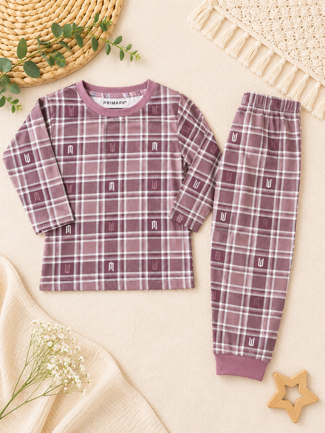Dark Pink Checked PJ Set