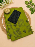 Green South Cotton Saree with Unstitched Contrast Blouse Material