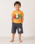 Orange Printed T-Shirt and Grey Shorts