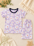 Lavender Floral Printed T-Shirt and Shorts Set