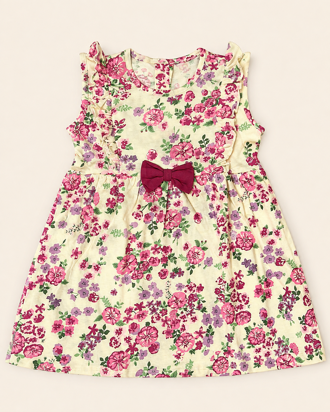 Beige Casual Dress with Floral Print