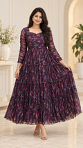 Wine Colored Three Tiered Heavy Flared Maxi