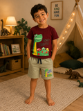 Brown Animal Theme T-Shirt and Pastel Green Shorts