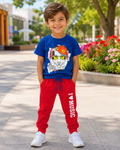 Blue Printed T-Shirt and Red Printed Pant