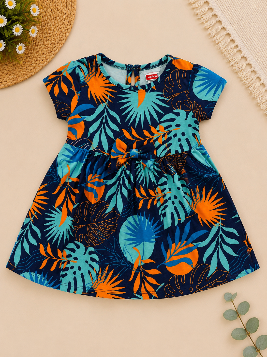 Blue Leaf Printed Casual Dress