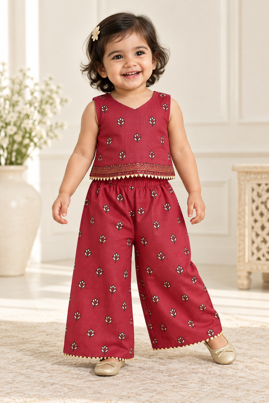 Maroon Crop Top and Palazzo Pants - Girls Ethnic Wear
