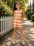 Orange Striped Short Length JumpSuit