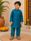 Teal Blue Kurta and Pants Set - Boys Ethnic Wear
