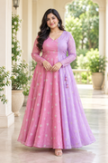 Pink and Purple Heavy Flared Silky Maxi