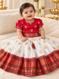 Red Crop Top with White Lehenga - Girls Ethnic Wear