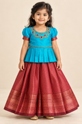 Blue and Brown Pavadai / Lehenga - Girls Ethnic Wear