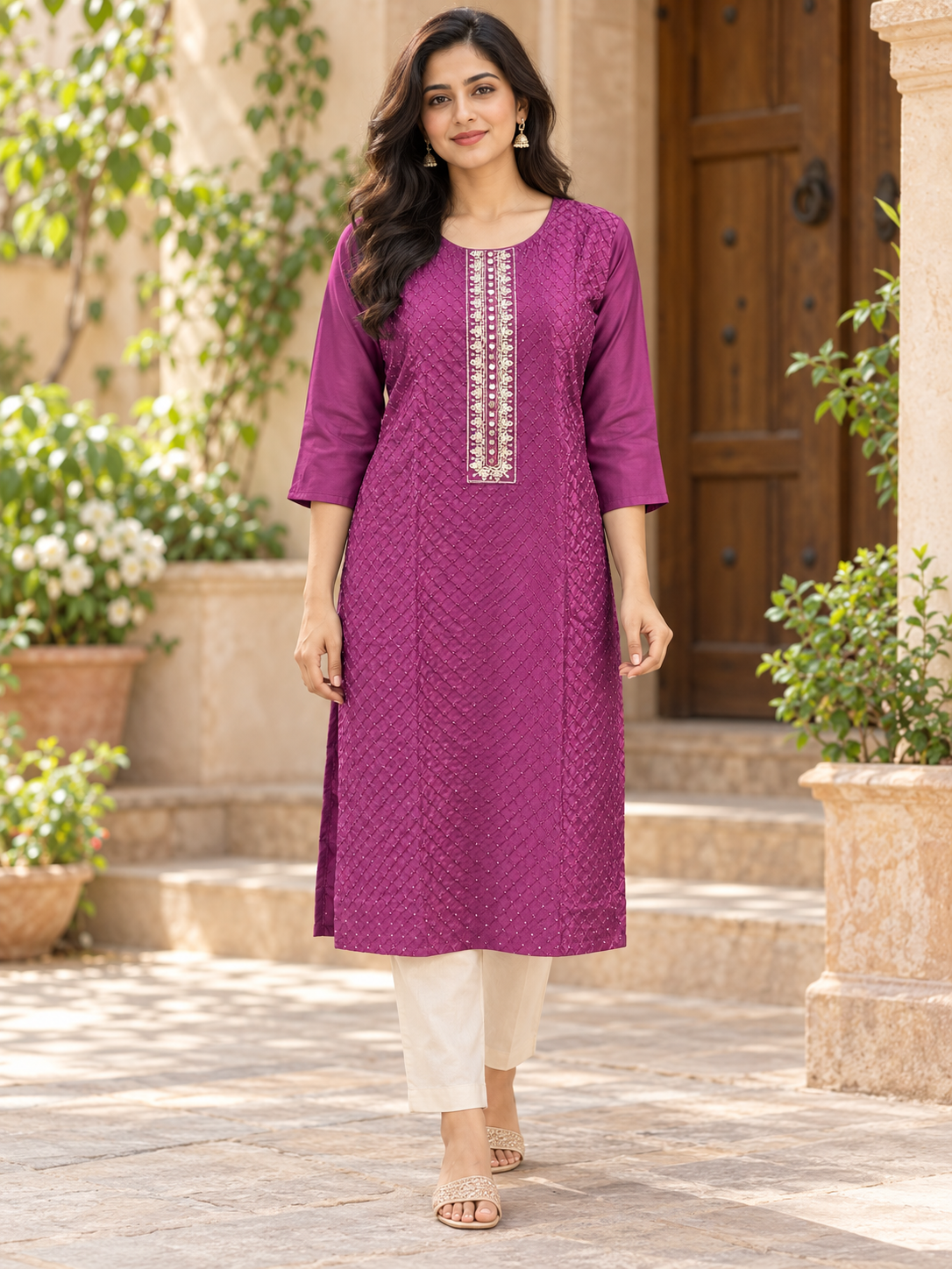 Wine Colored Sequined Kurti