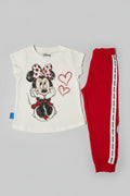 White Character print T-Shirt and Red Joggers