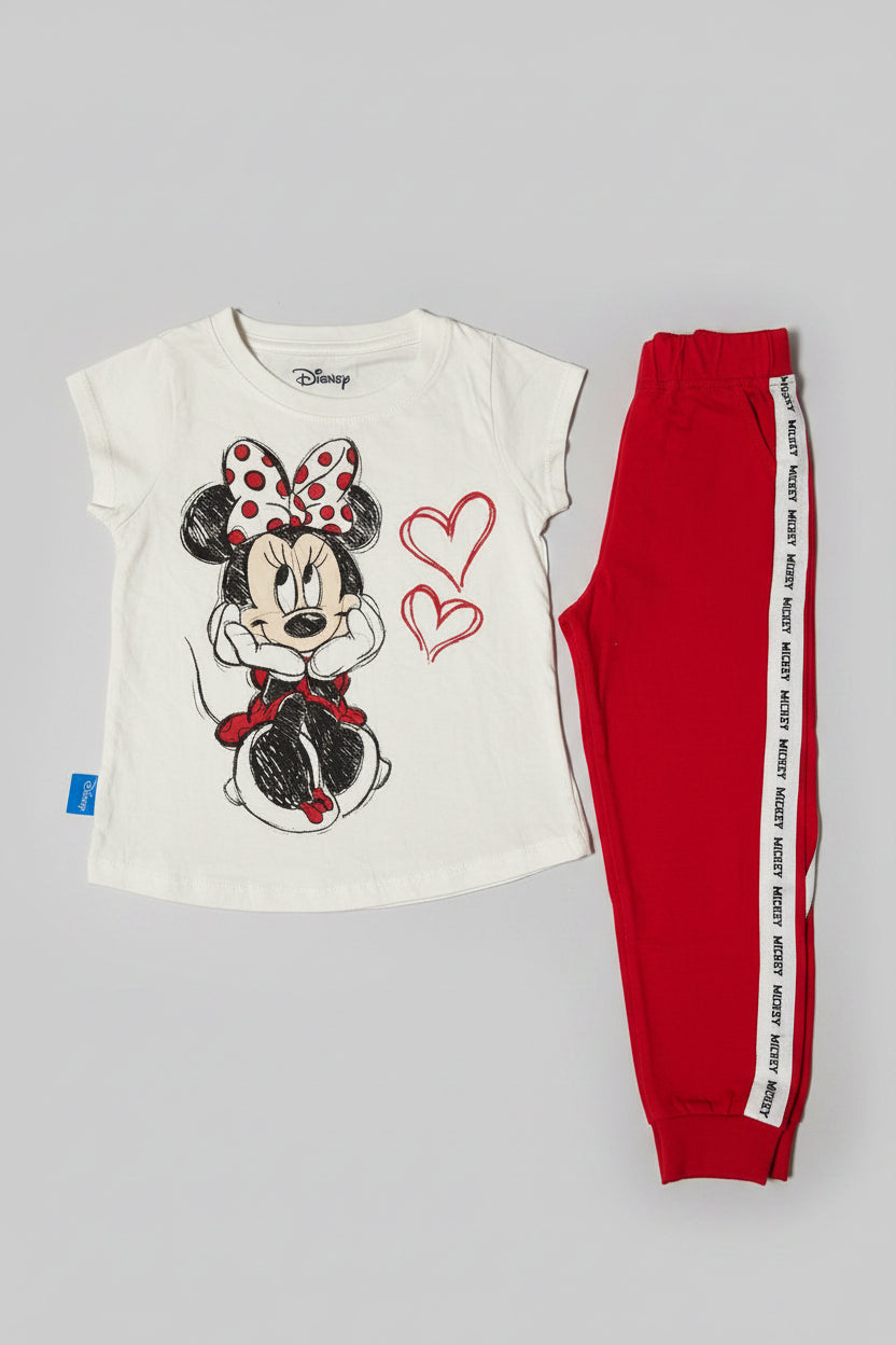 White Character print T-Shirt and Red Joggers