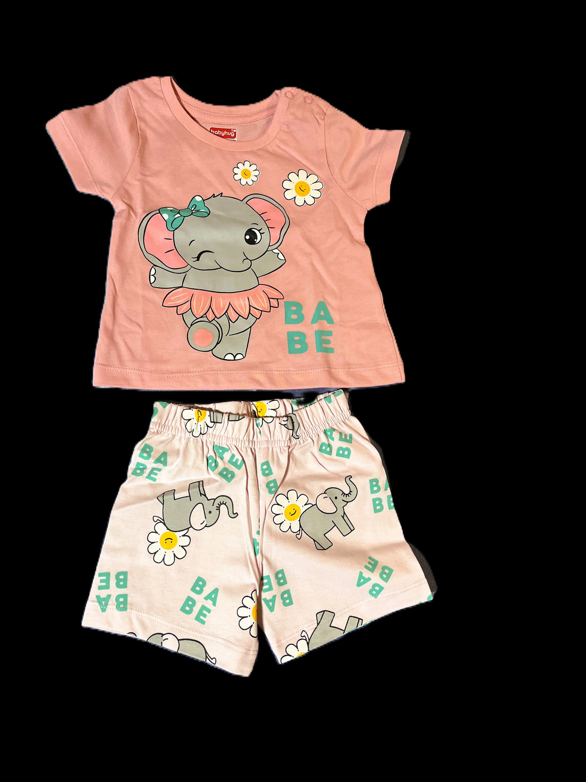 Peach Elephant Print Shorts Set