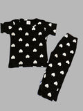 Black PJ Set with Heart Print