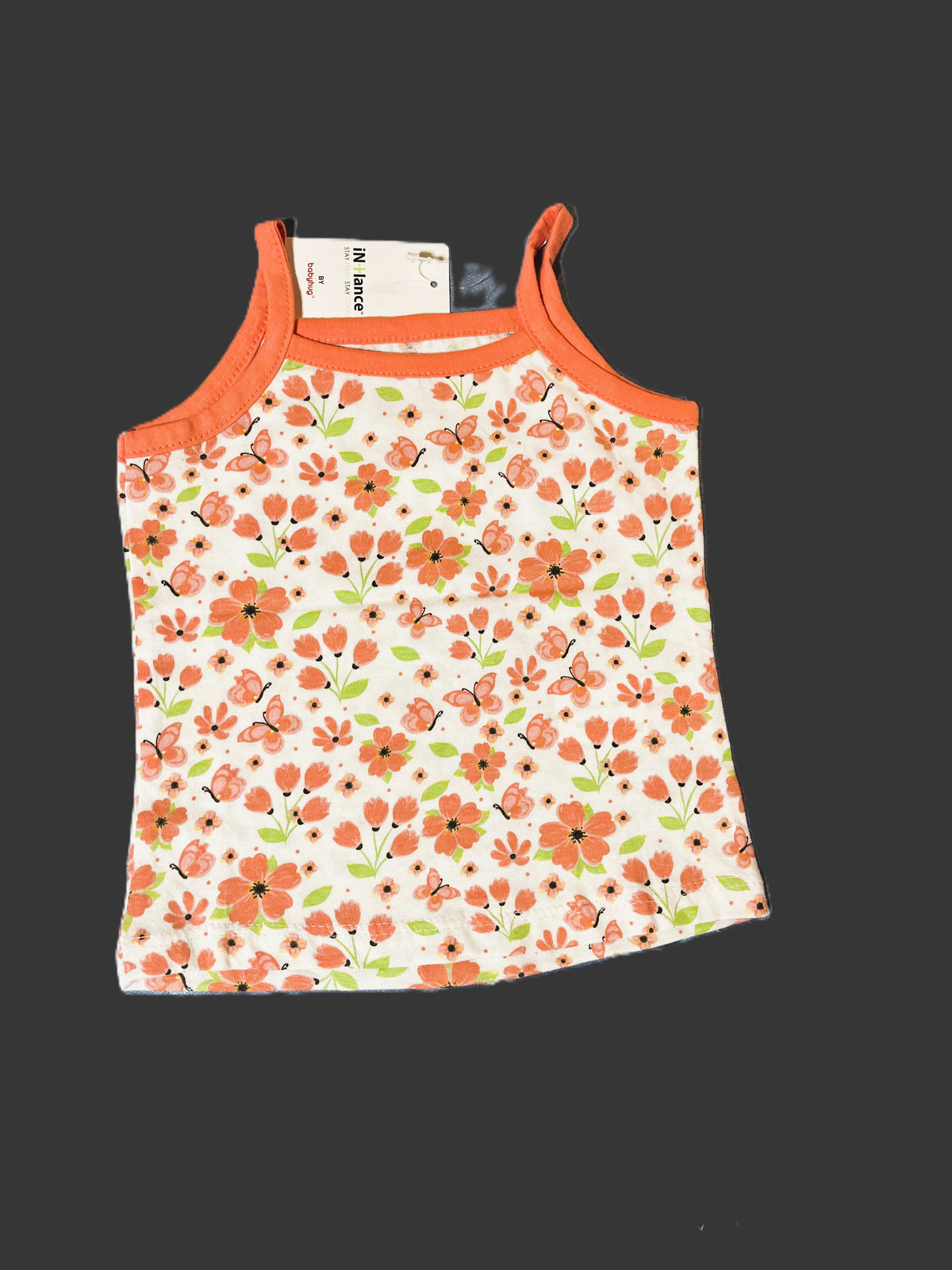 Orange and White Tank Top with Floral Print