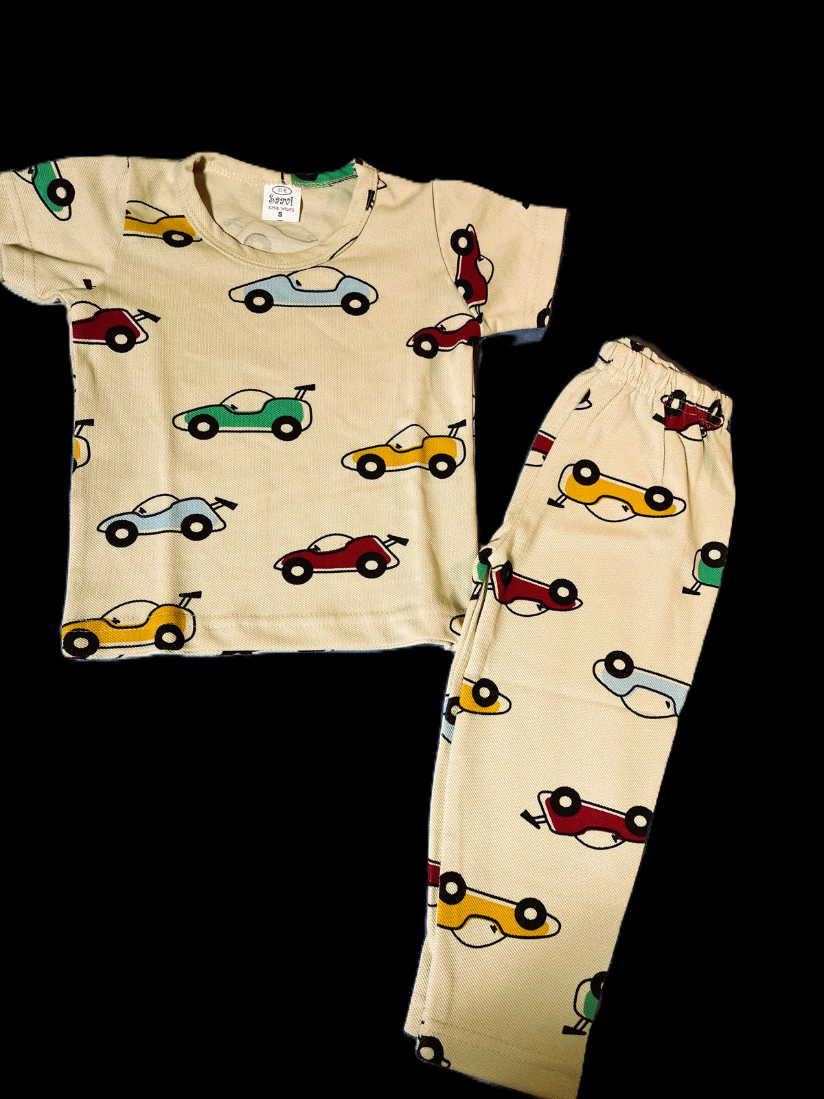 Beige Car Theme T-Shirt and Pant Set