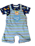 Blue Striped Overalls with Animal Theme Blue T-Shirt