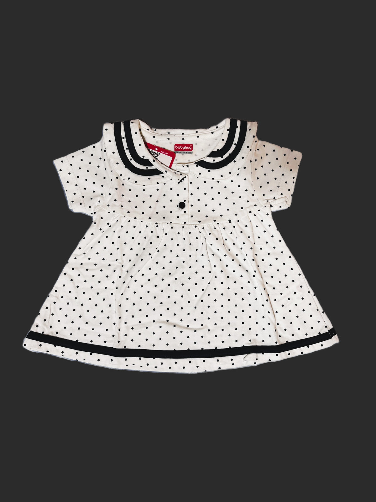 White Polka Dot Pattern Frock With Collar