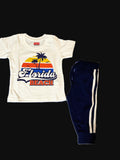 White Printed T-shirt and Blue Jogger Pant Set