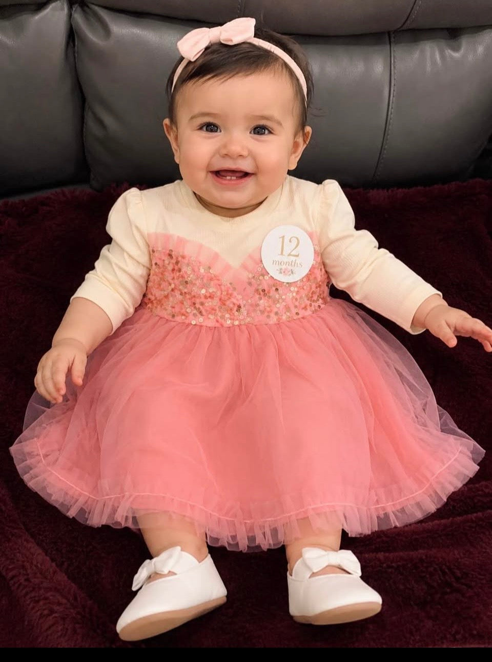 Pink and White Party Frock with Sequin Work