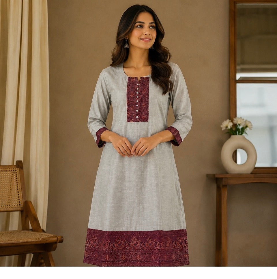 Grey and Maroon Kurti