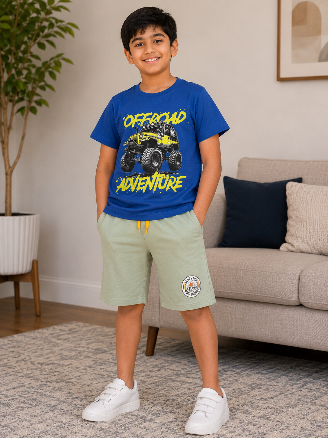 Blue Printed T-Shirt and Pastel Green Pants