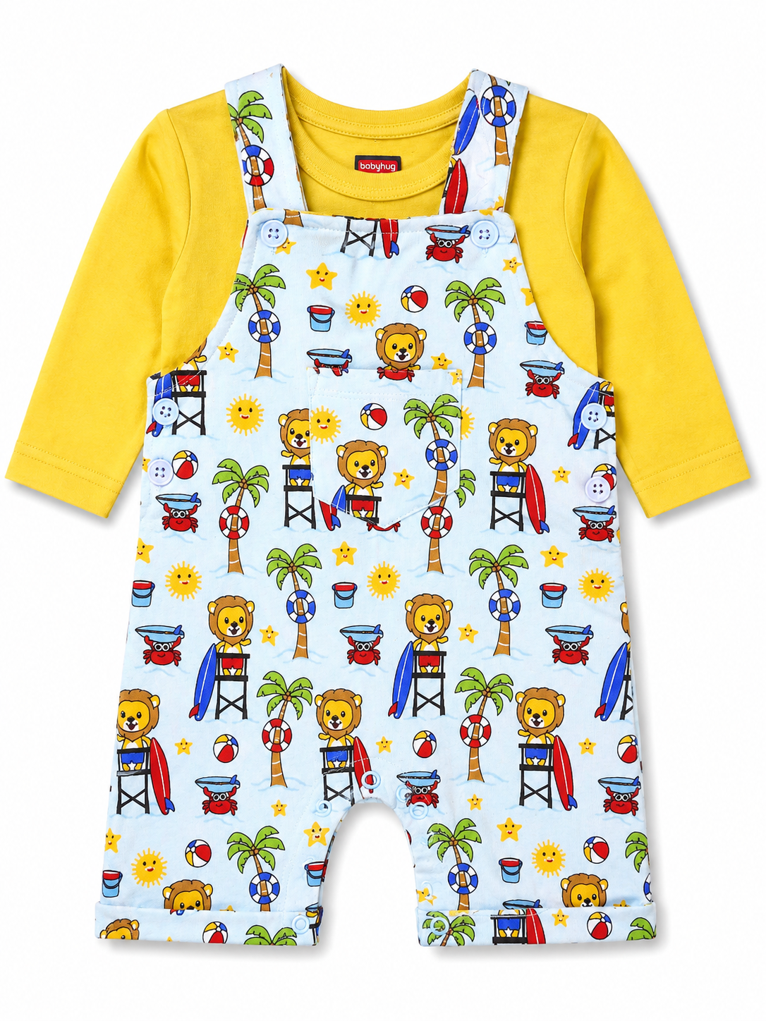 Animal Themed Overalls with Yellow T-Shirt