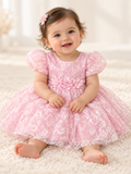 Pink Printed Heavy Flared Party Wear Dress