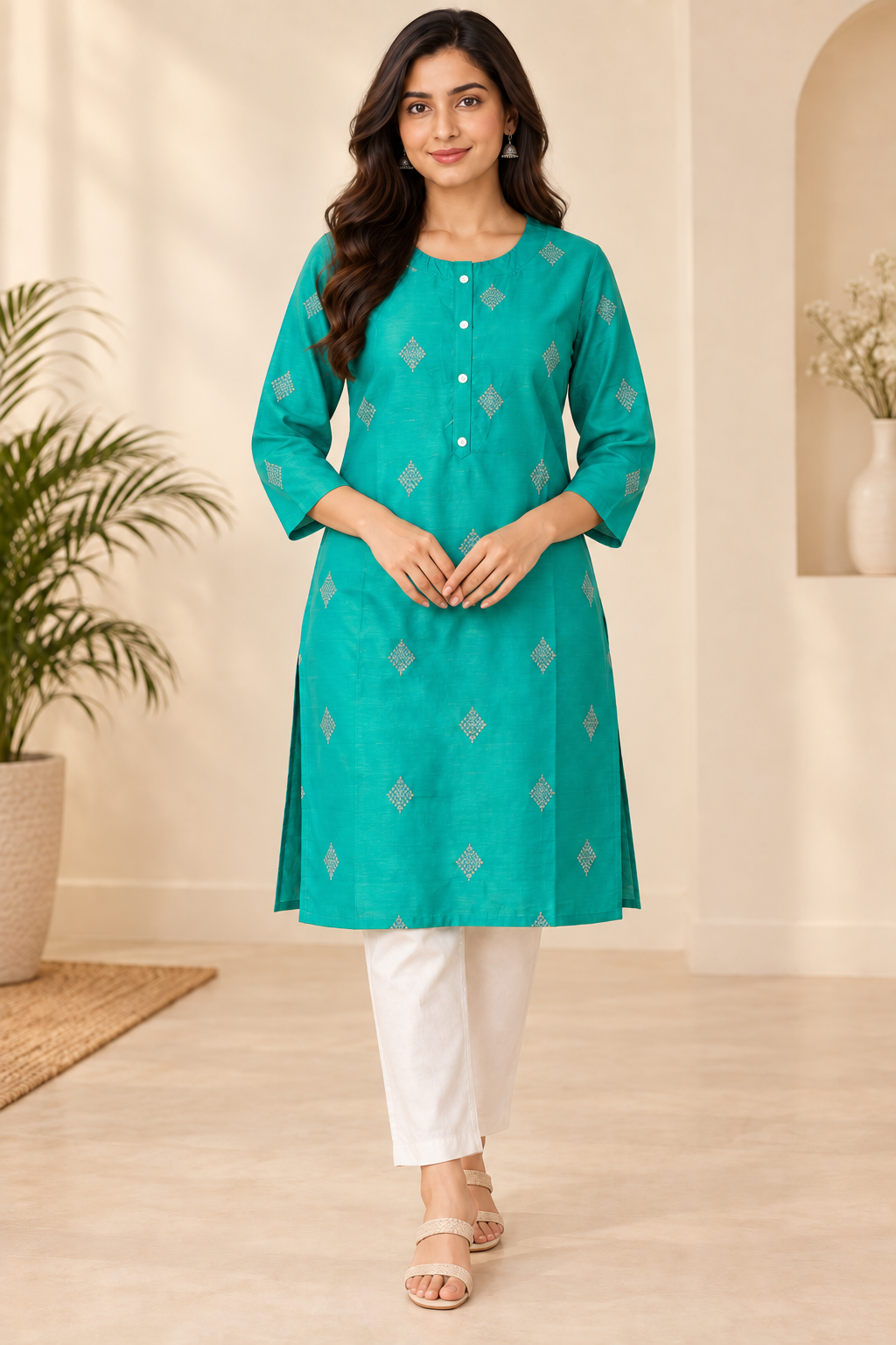 Green Kurti with Golden Motifs