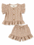 Brown Frill Shorts Set